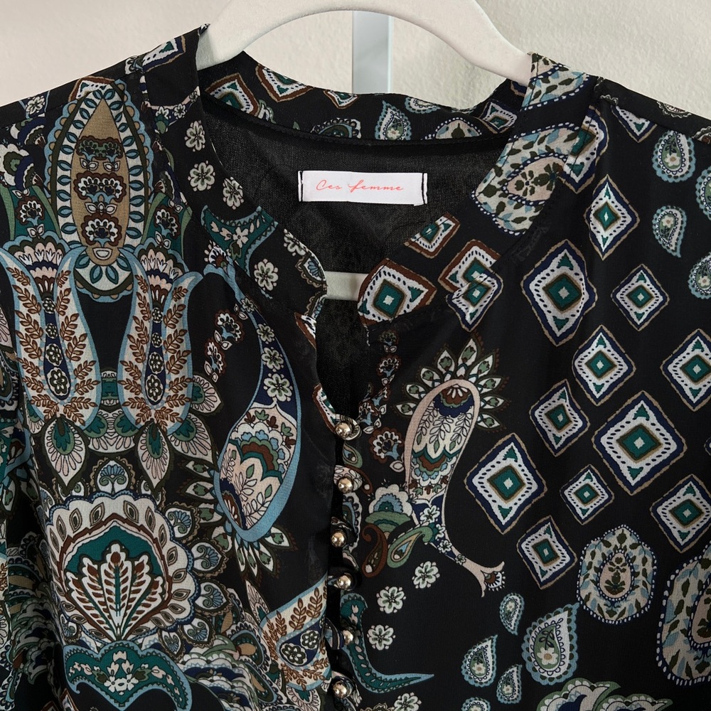 Ces Femme Black and Green Long Sleeve Dress - Picture 5 of 7